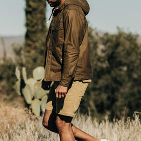 our fit model wearing The Trail Short in Khaki Cord