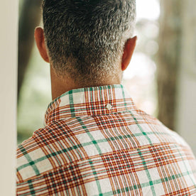 our fit model wearing The Jack in Vintage Red Madras—cropped shot of back detailing