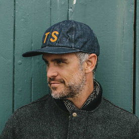 our fit model wearing Ball Cap in '68 Denim by Taylor Stitch