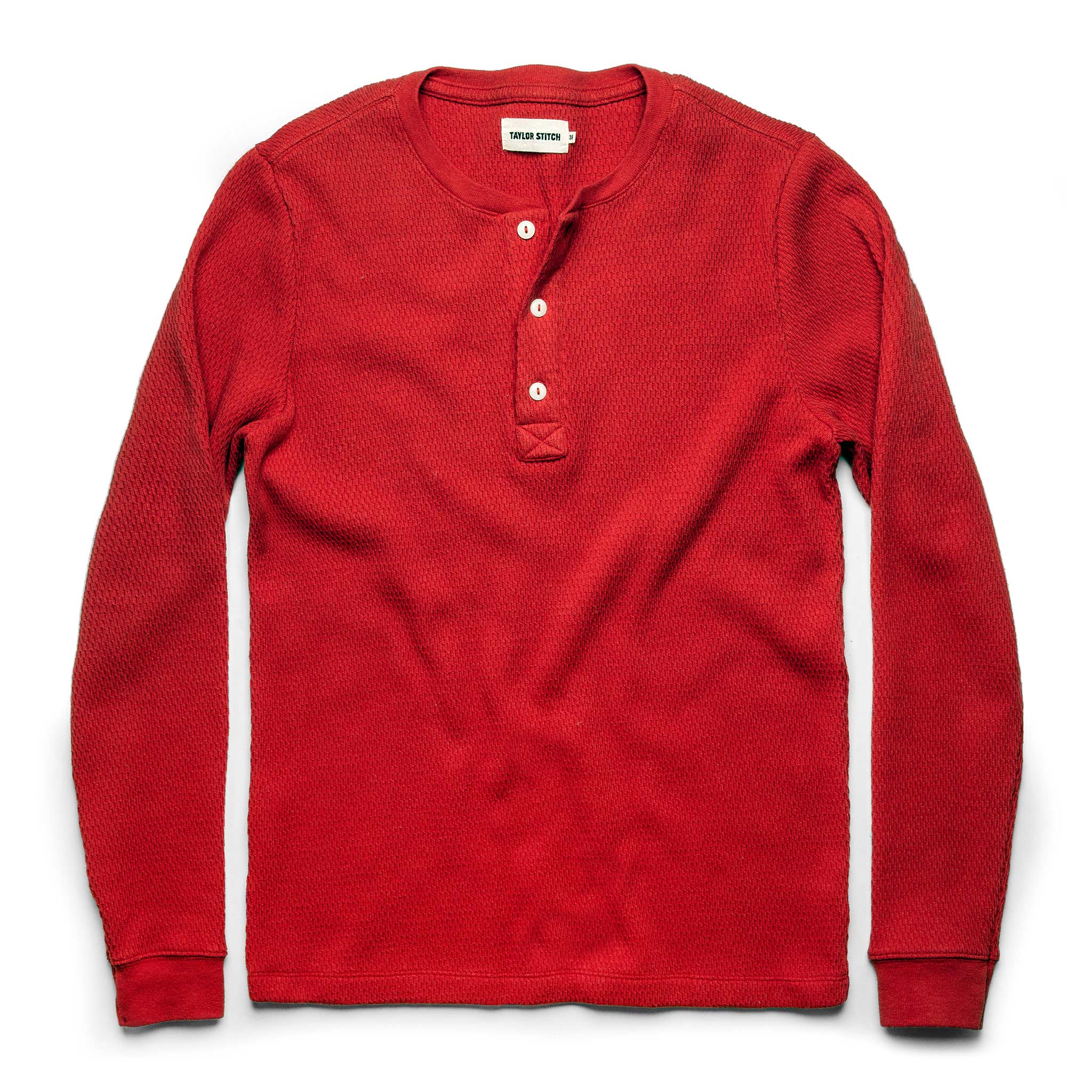 The Heavy Bag Waffle Henley in Cardinal: Featured Image, Knits by Taylor Stitch