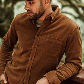 Our fit model wearing The Jack in Cinnamon Corduroy