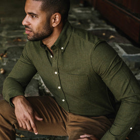 Our fit model wearing The Jack in Olive Donegal