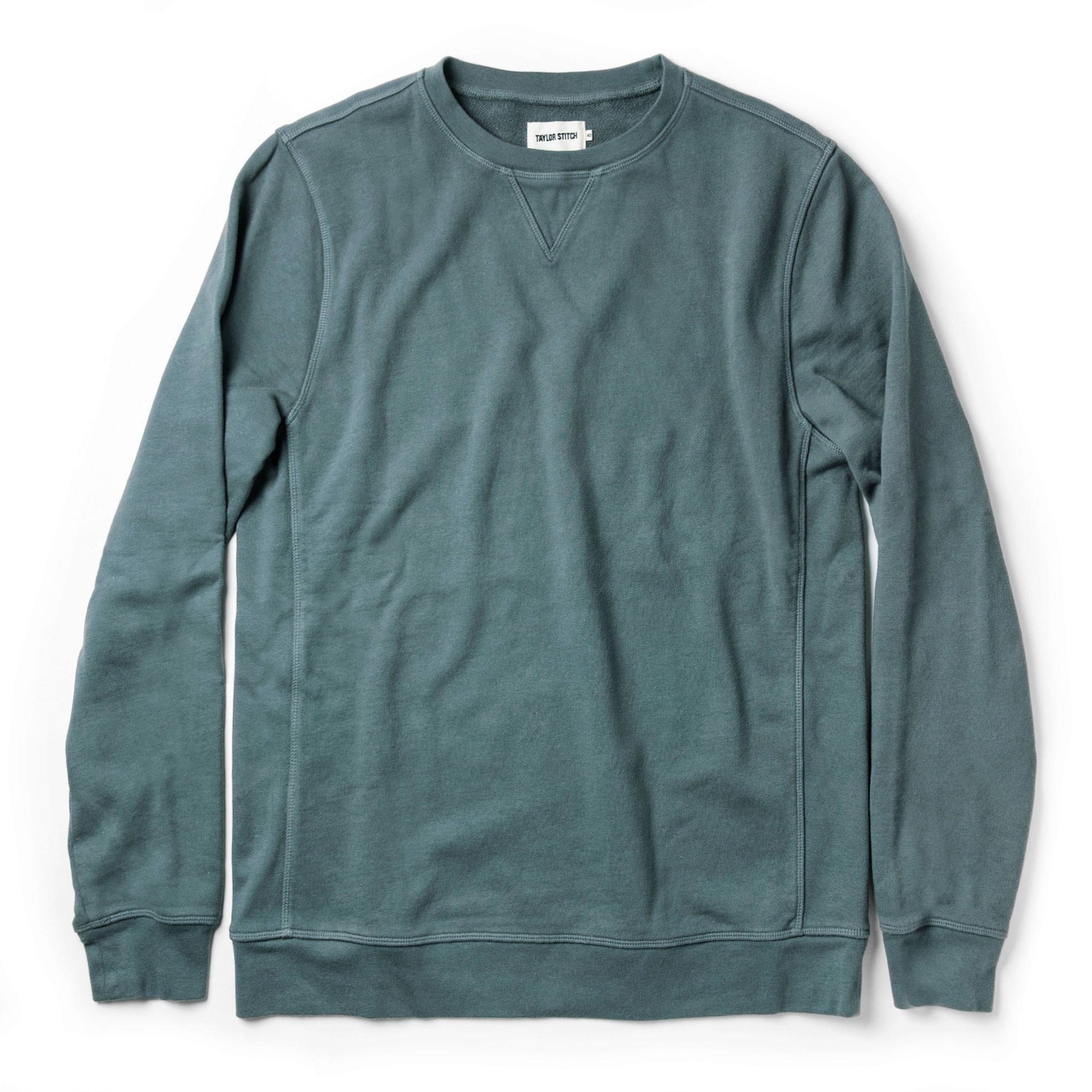 flatlay of The Crewneck in Sea Green Terry, Knits by Taylor Stitch