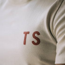 The Embroidered Heavy Bag Tee in Natural TS, chest detail