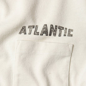 material shot of chest pocket with "atlantic" text 