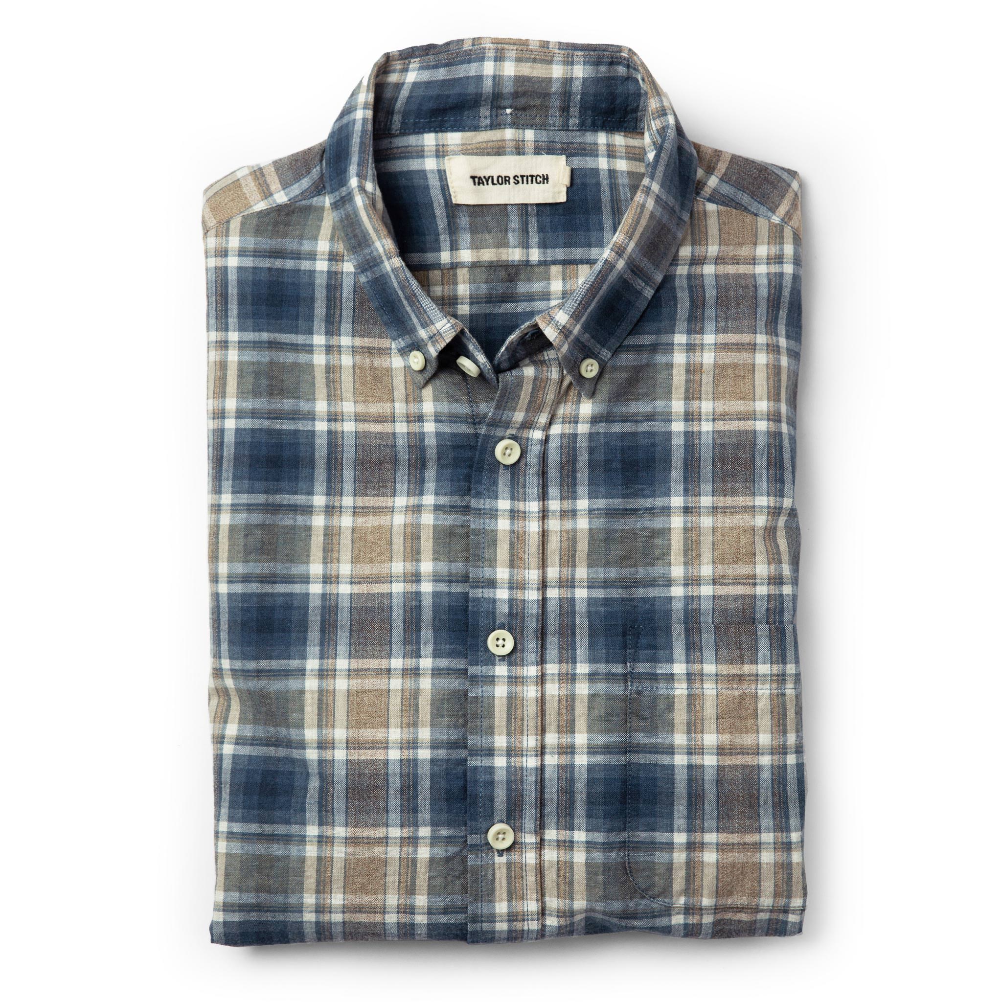 folded flatlay of The Jack in Melange Navy Plaid, Wovens by Taylor Stitch