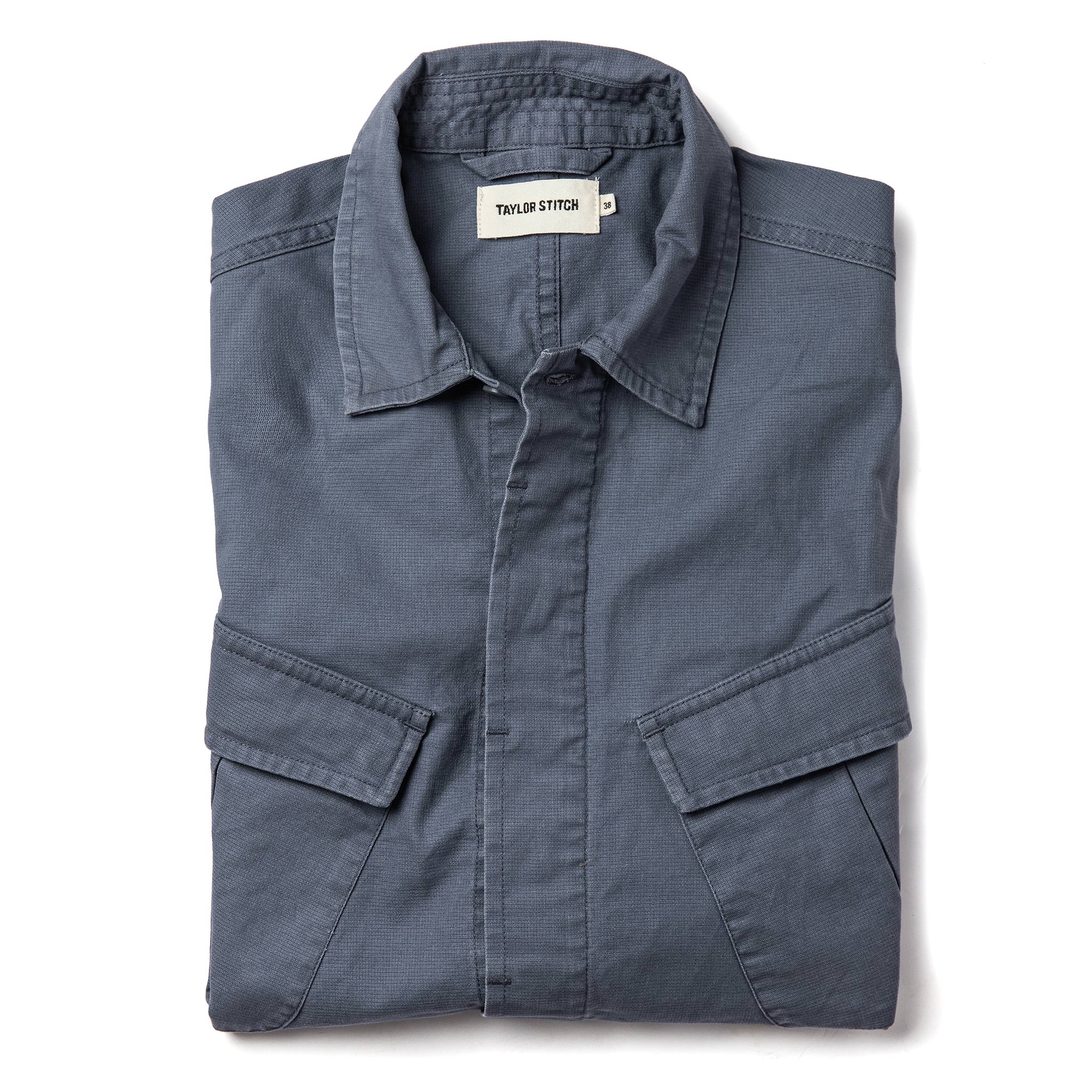 flatlay of The Jungle Shirt in Ocean, Wovens by Taylor Stitch