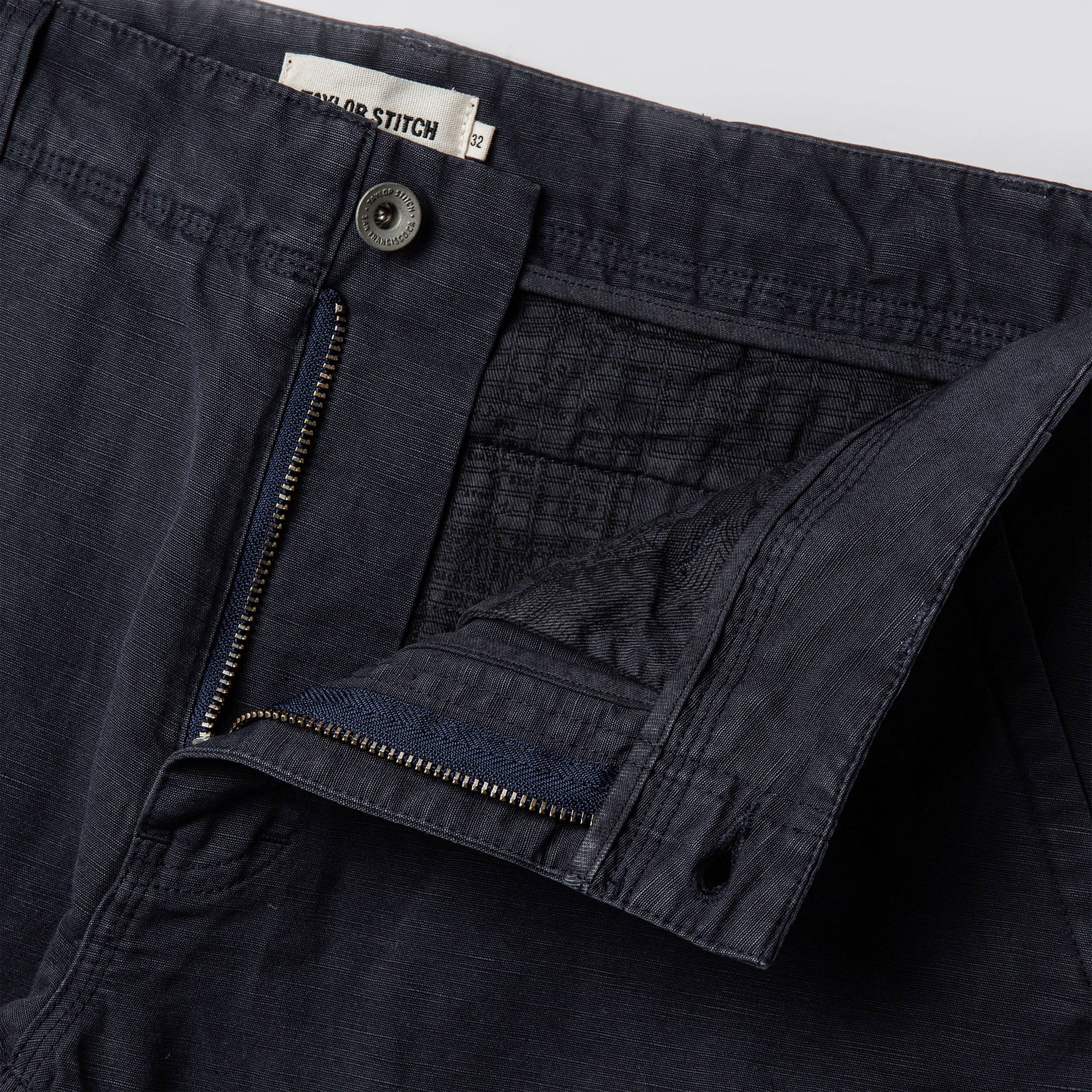 material shot of zipper, Bottoms by Taylor Stitch