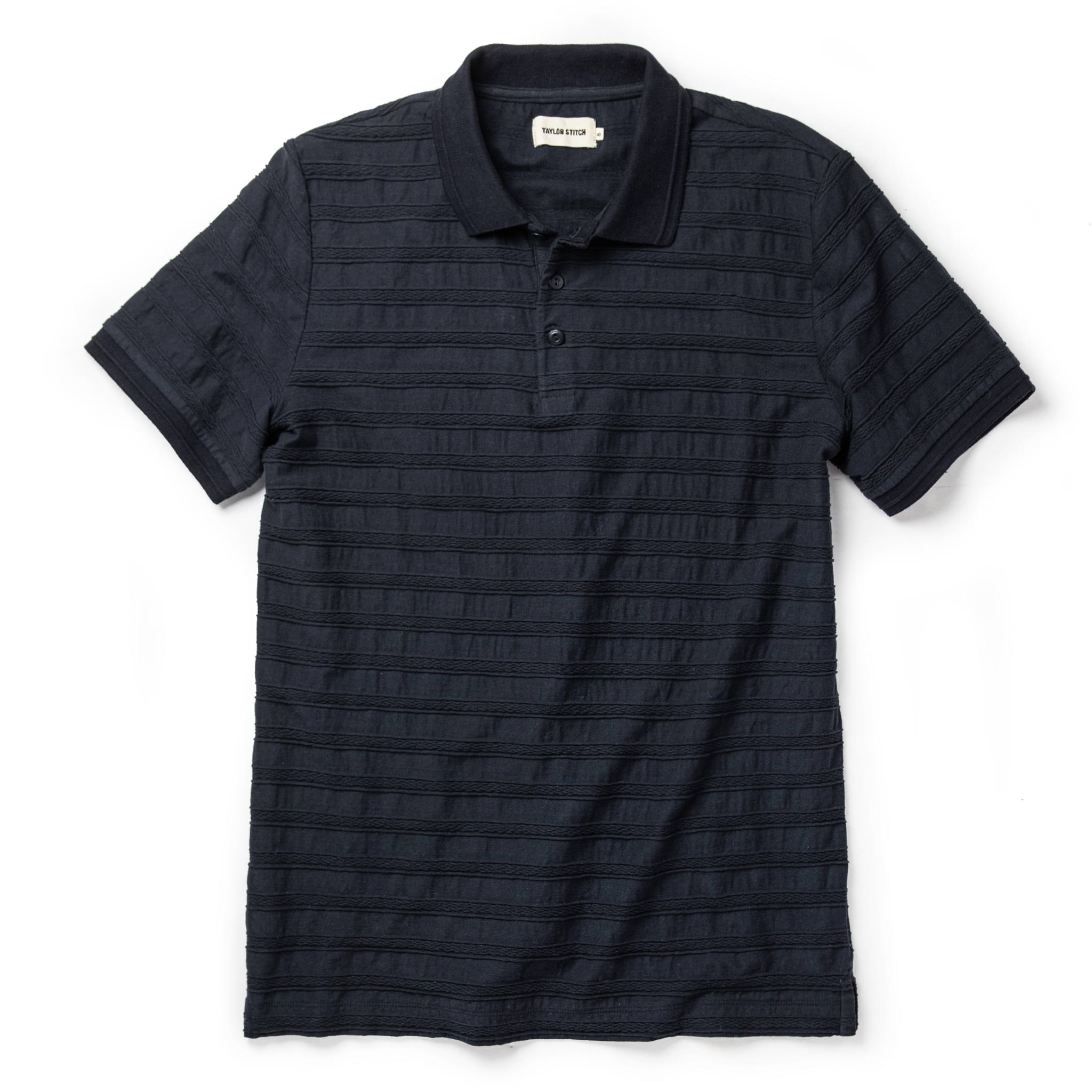 flatlay of The Polo in Dark Navy Jacquard , Knits by Taylor Stitch