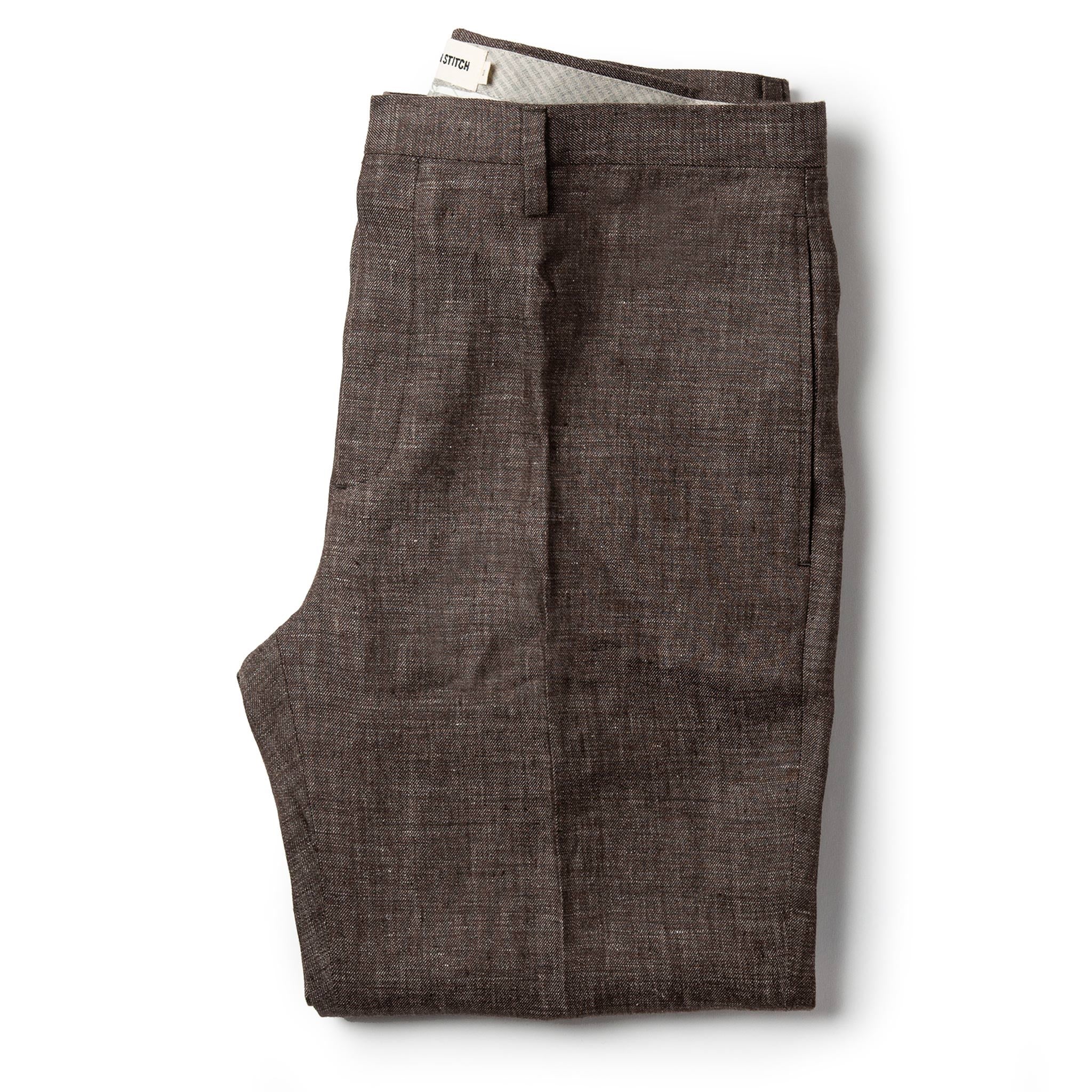 folded flatlay of The Sheffield Trouser in Cocoa Linen, Bottoms by Taylor Stitch