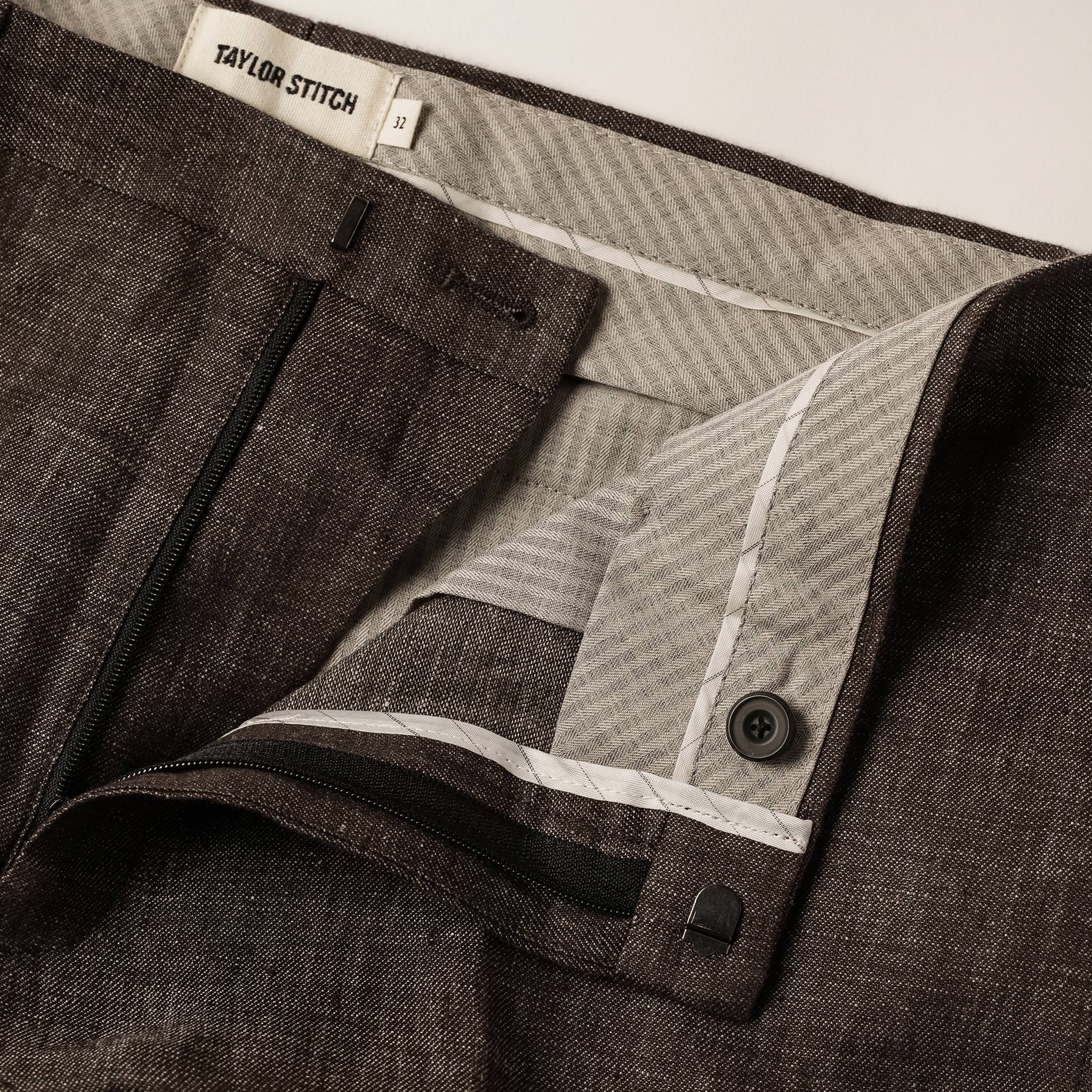 material shot of zipper opening, Bottoms by Taylor Stitch