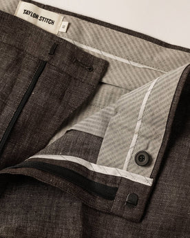 material shot of zipper opening, Bottoms by Taylor Stitch