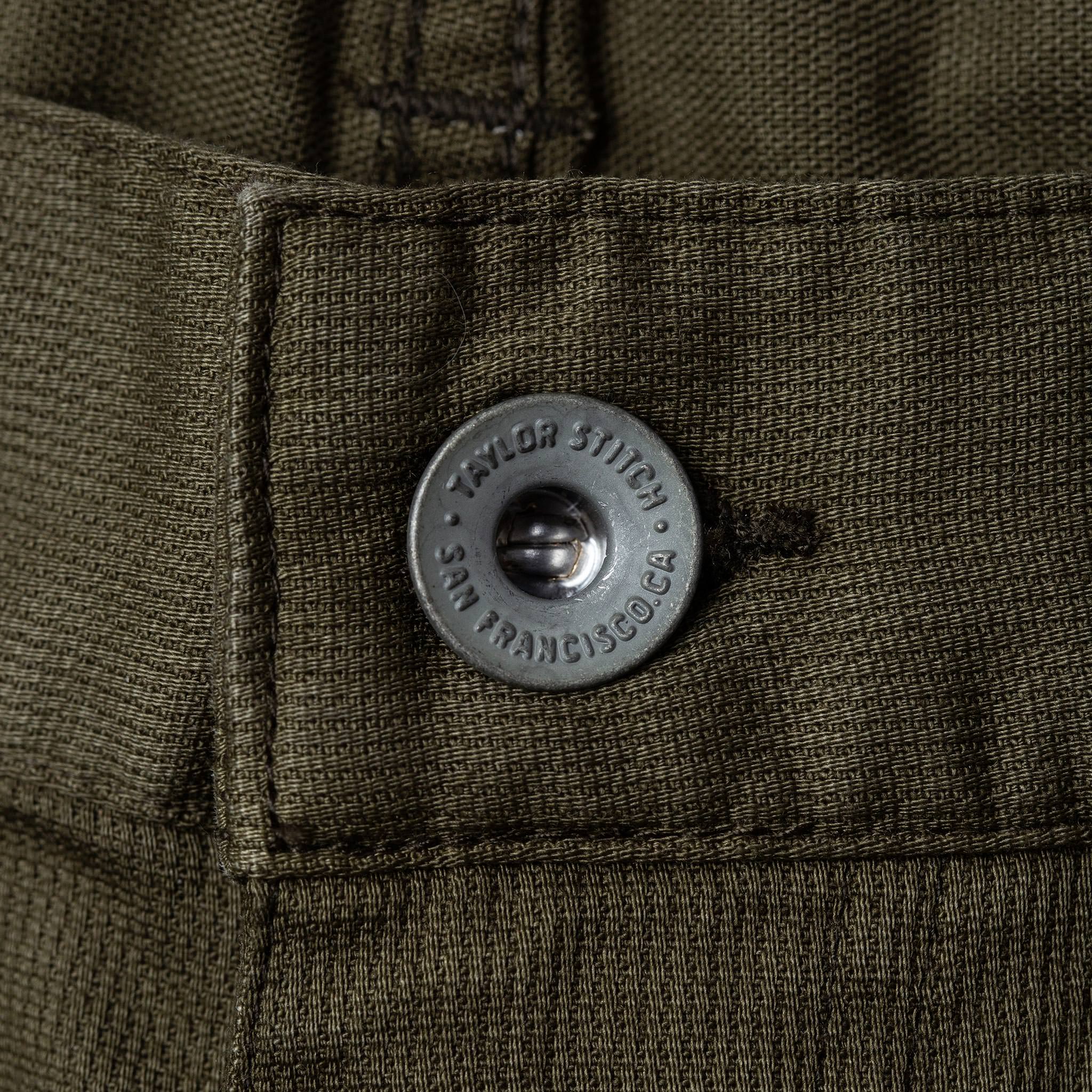 material shot of button, Bottoms by Taylor Stitch