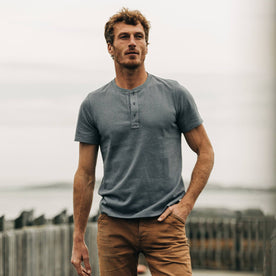 The Short Sleeve Heavy Bag Henley in Atlantic Blue - featured image