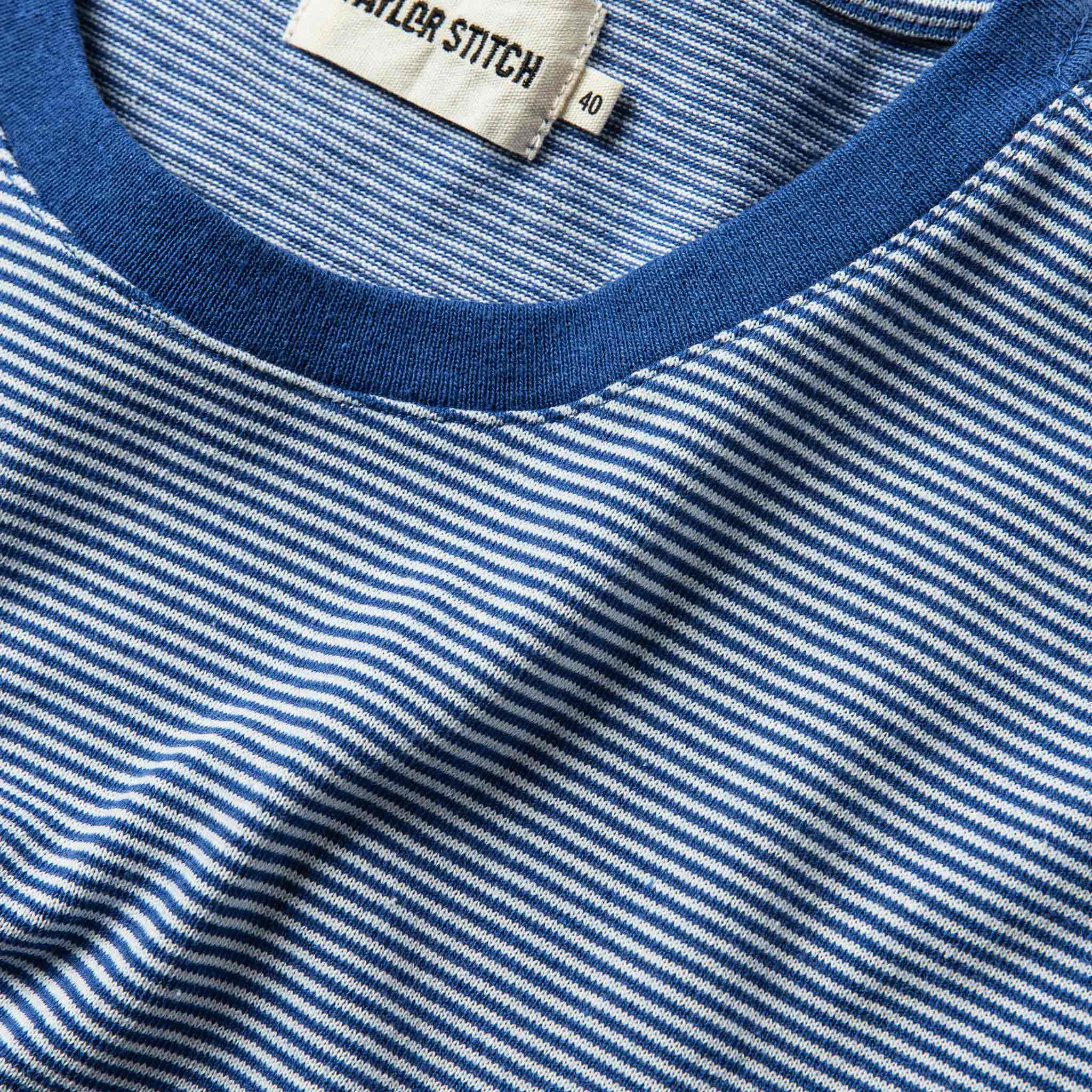  collar material shot of The Heavy Bag Ringer in Royal Blue Stripe, Knits by Taylor Stitch