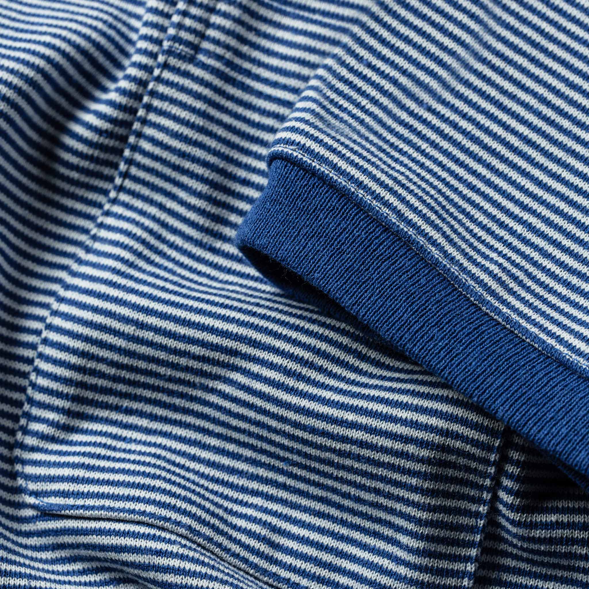 sleeve material shot of The Heavy Bag Ringer in Royal Blue Stripe, Knits by Taylor Stitch