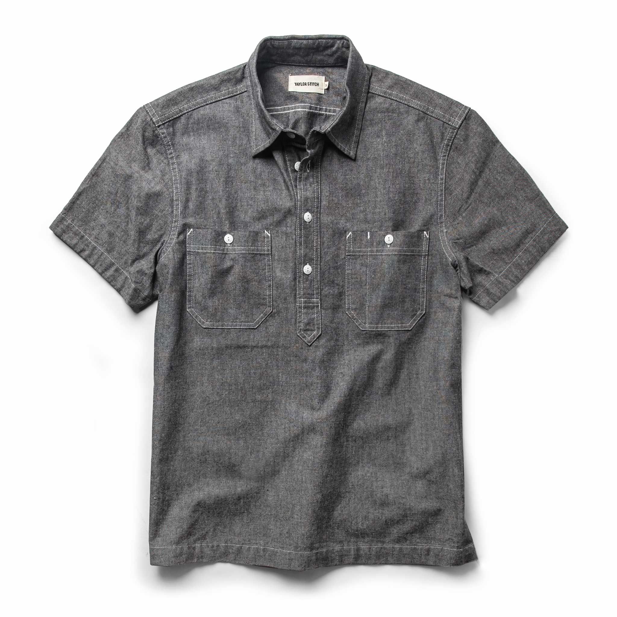The Short Sleeve Popover in Charcoal Chambray: Featured Image, Wovens by Taylor Stitch