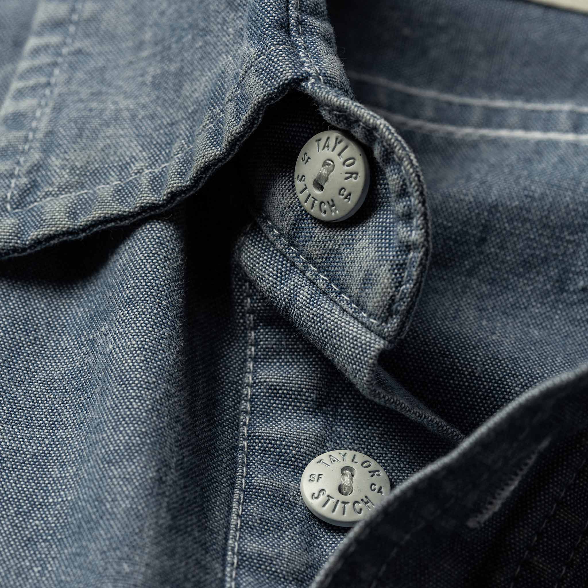 material shot of collar button, Wovens by Taylor Stitch