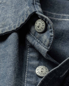 material shot of collar button, Wovens by Taylor Stitch