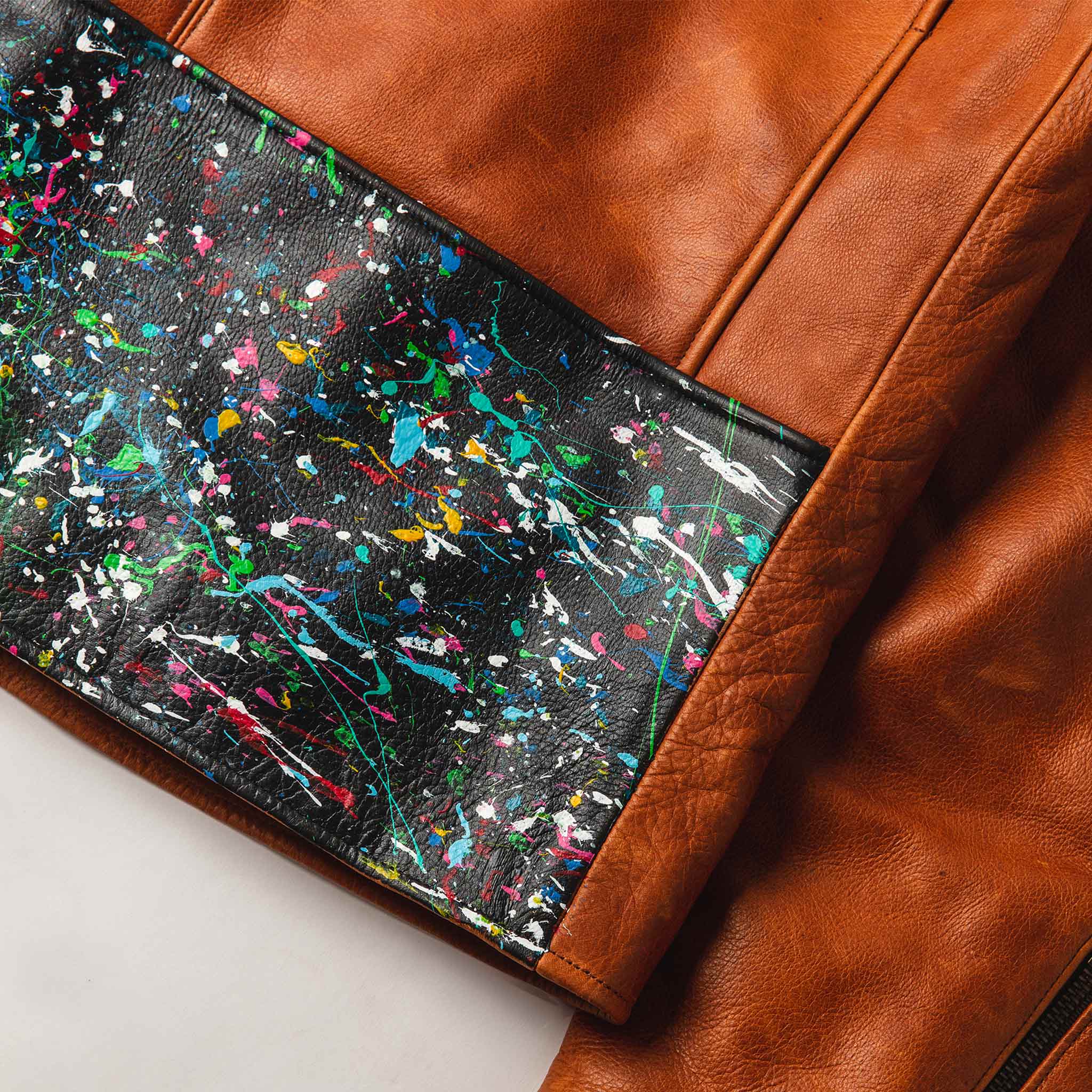 closeup of The Moto Jacket in Whiskey & Cosmos, Outerwear by Taylor Stitch