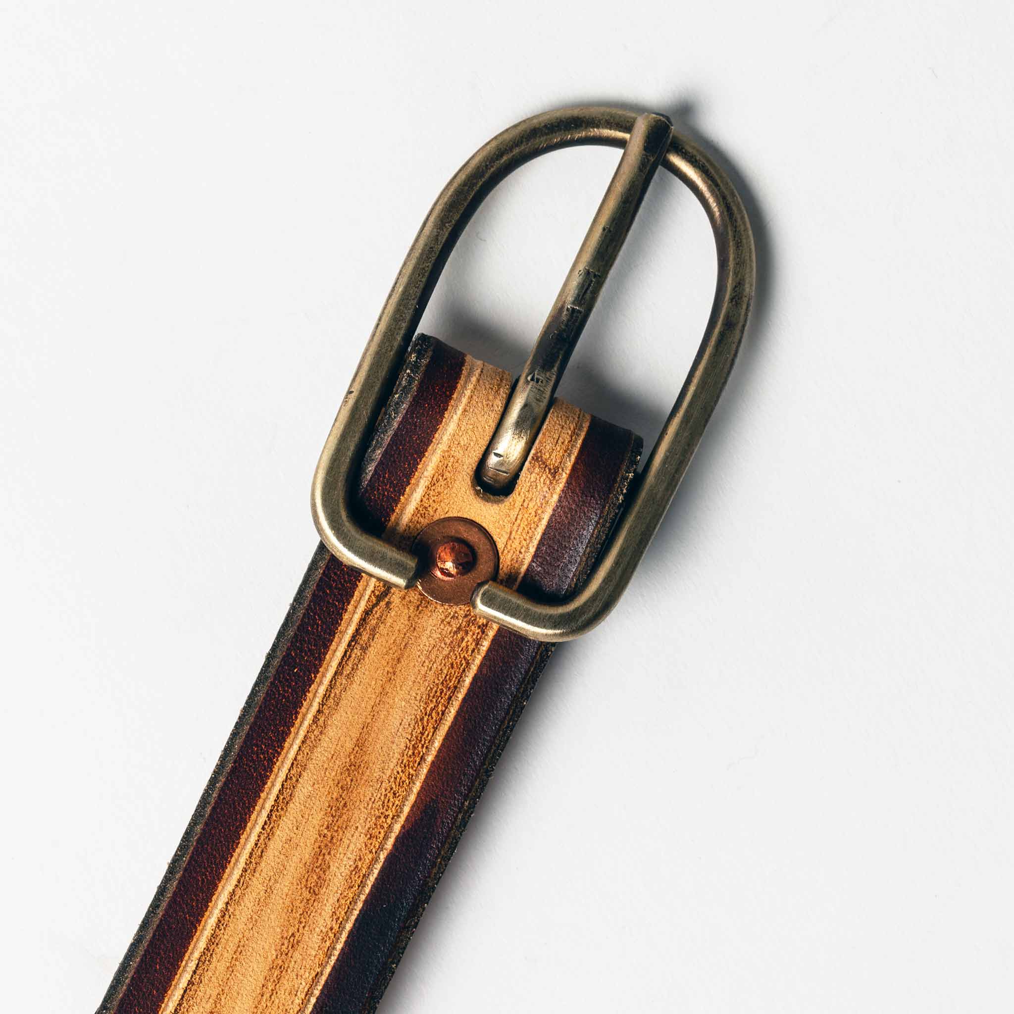 studio shot of The Stitched Belt in Cortado—buckle material, Accessories by Taylor Stitch