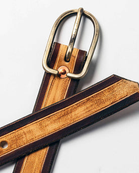 studio shot of The Stitched Belt in Cortado—material and buckle shot, Accessories by Taylor Stitch