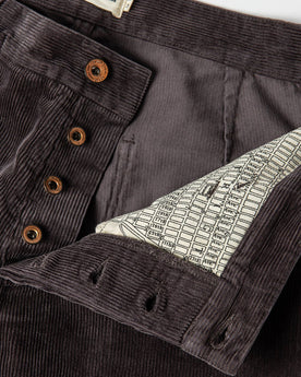 material shot of buttons and map interior , Bottoms by Taylor Stitch