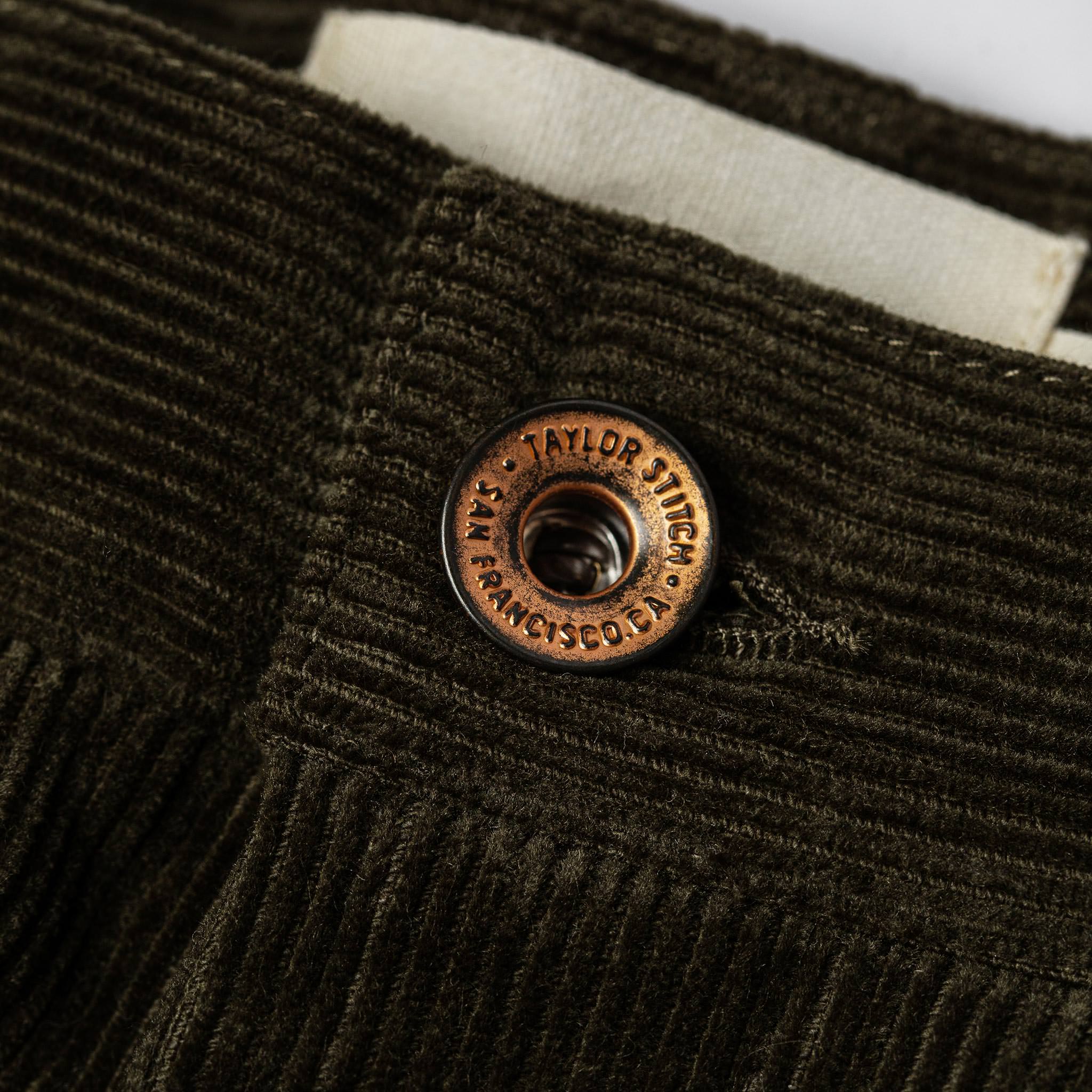 material shot of button, Bottoms by Taylor Stitch