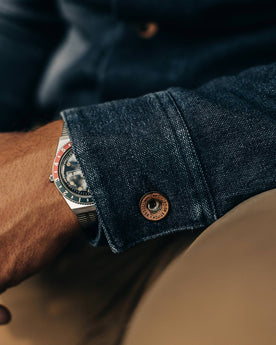 The Long Haul Jacket in Indigo Boss Duck—cropped shot of wrist, Outerwear by Taylor Stitch