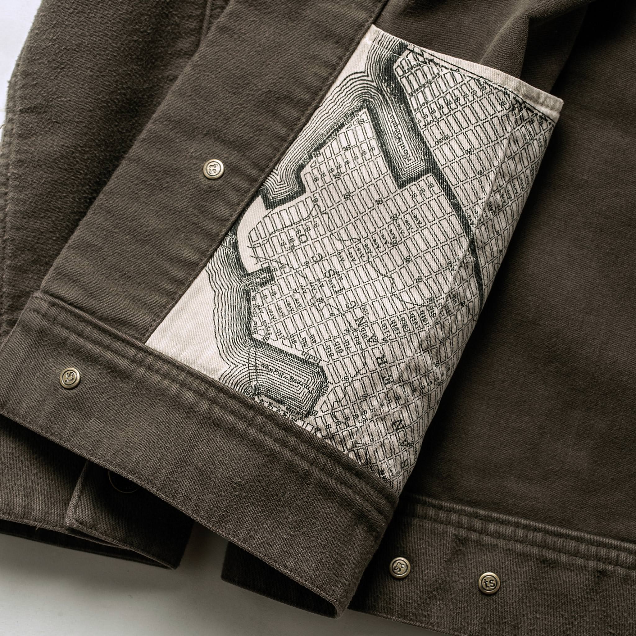 material shot of map pocket detail, Outerwear by Taylor Stitch