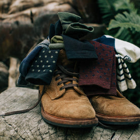 material shot outdoors of our merino socks