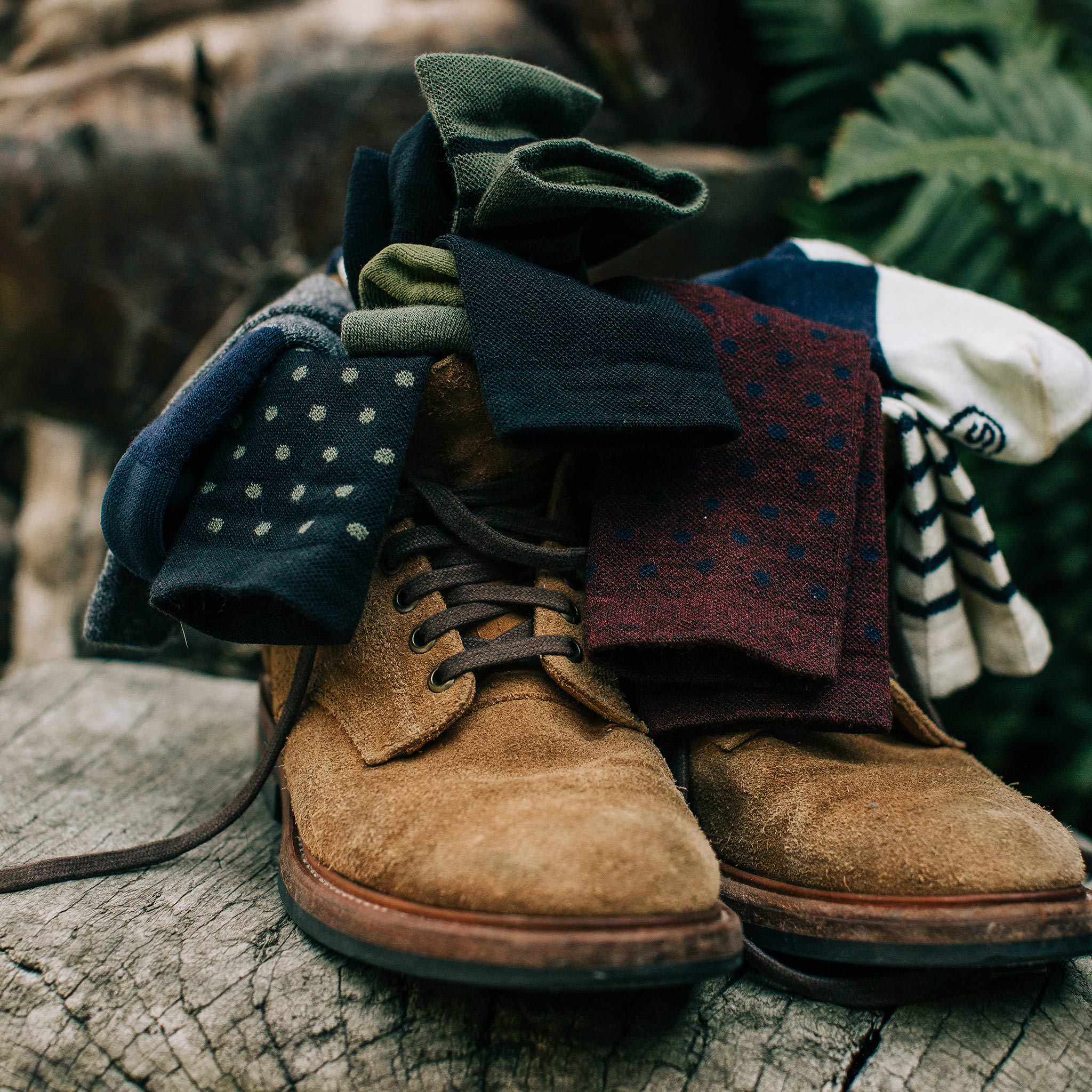material shot outdoors of our merino socks, Accessories by Taylor Stitch