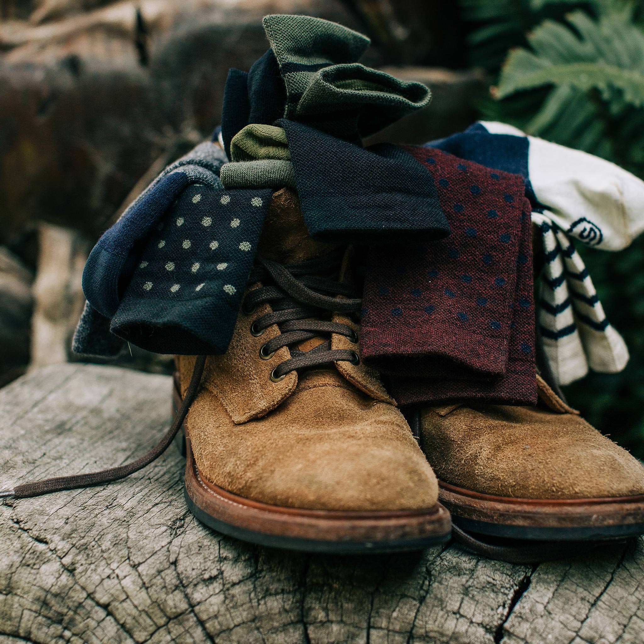 material shot outdoors of our merino socks, Accessories by Taylor Stitch