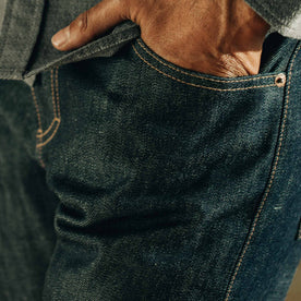 our fit model wearing The Slim Everyday Jean—cropped shot of pocket detail