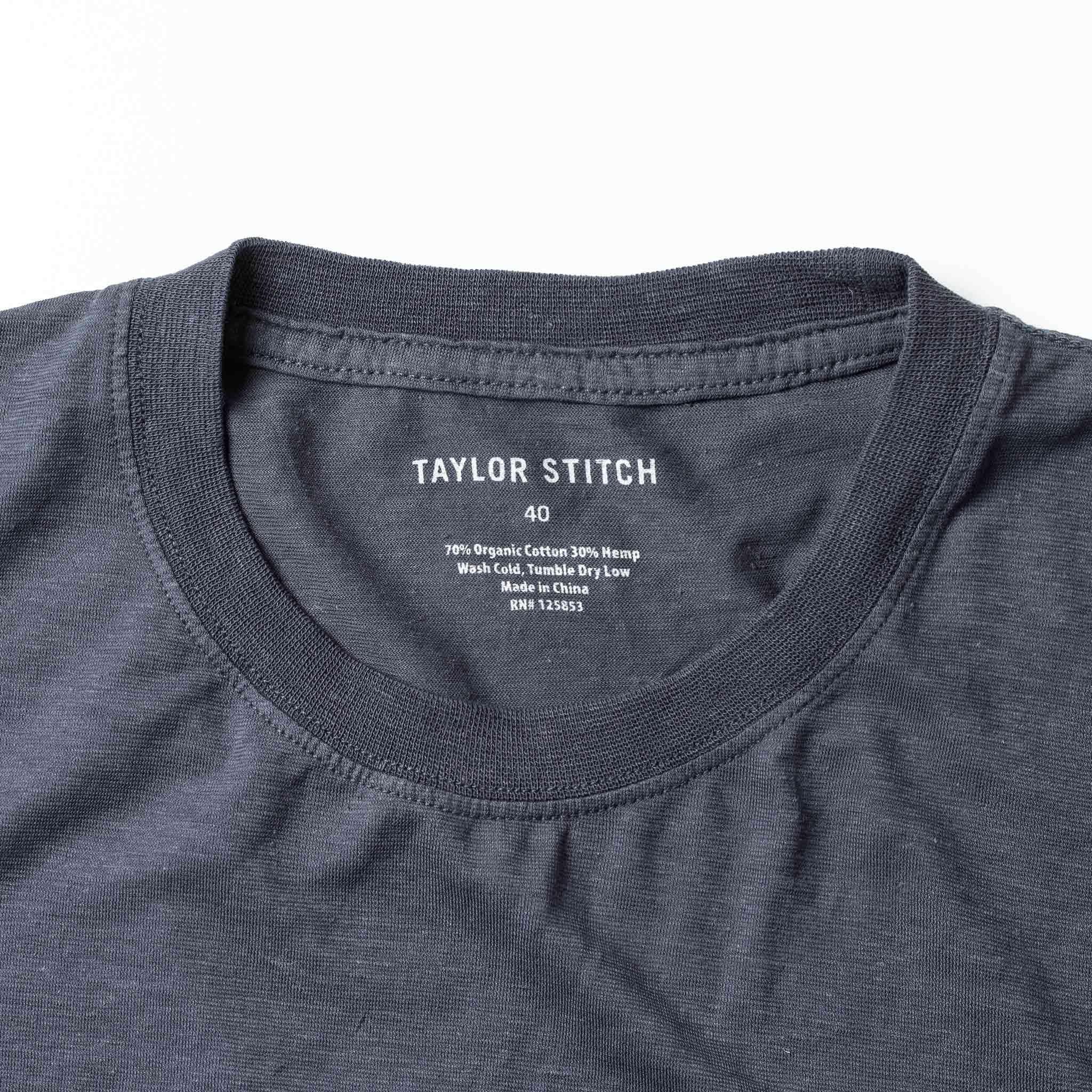 material shot of the collar on The Cotton Hemp Tee in Navy, Knits by Taylor Stitch