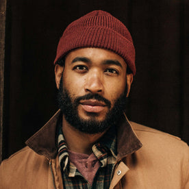 The Rib Beanie in Burgundy Heather - featured image