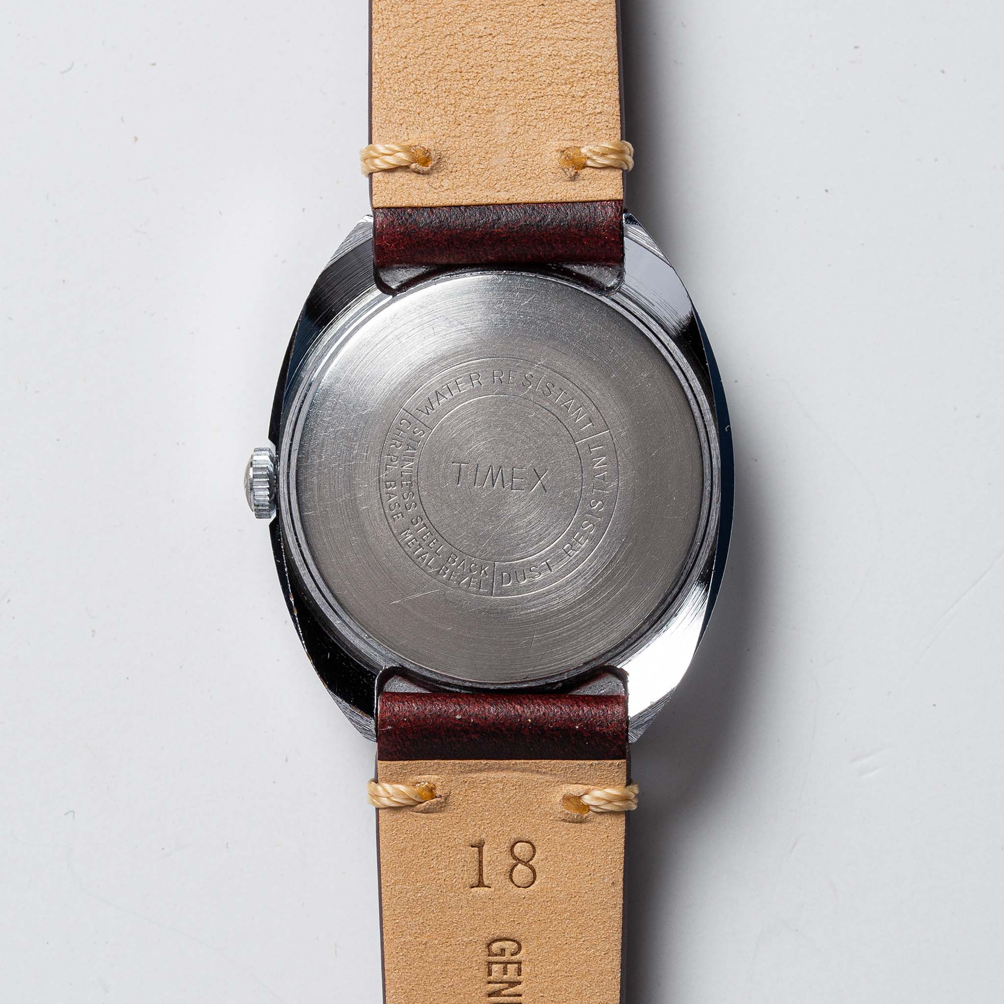 material shot of the back of The 1973 Timex Marlin, Accessories by Taylor Stitch