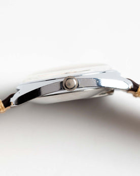 material shot of the side of The 1974 Timex Electronic "Rotary" Calendar, Accessories by Taylor Stitch