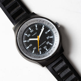 flatlay of the 1977 Timex Black Max, shown close up
