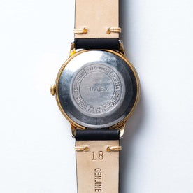 flatlay of the 1975 Timex Viscount, shown from the back