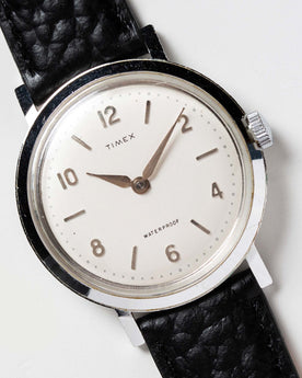 material shot of the watchface of The 1960 Timex Marlin Aluminum, Accessories by Taylor Stitch