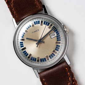 material shot of the watchface on The 1974 Timex Mercury Calendar Silver