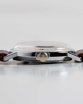 material shot of the side of The 1974 Timex Mercury Calendar Silver, Accessories by Taylor Stitch