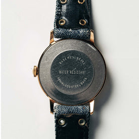 flatlay of the 1978 Timex Mercury "Denim", shown from the back