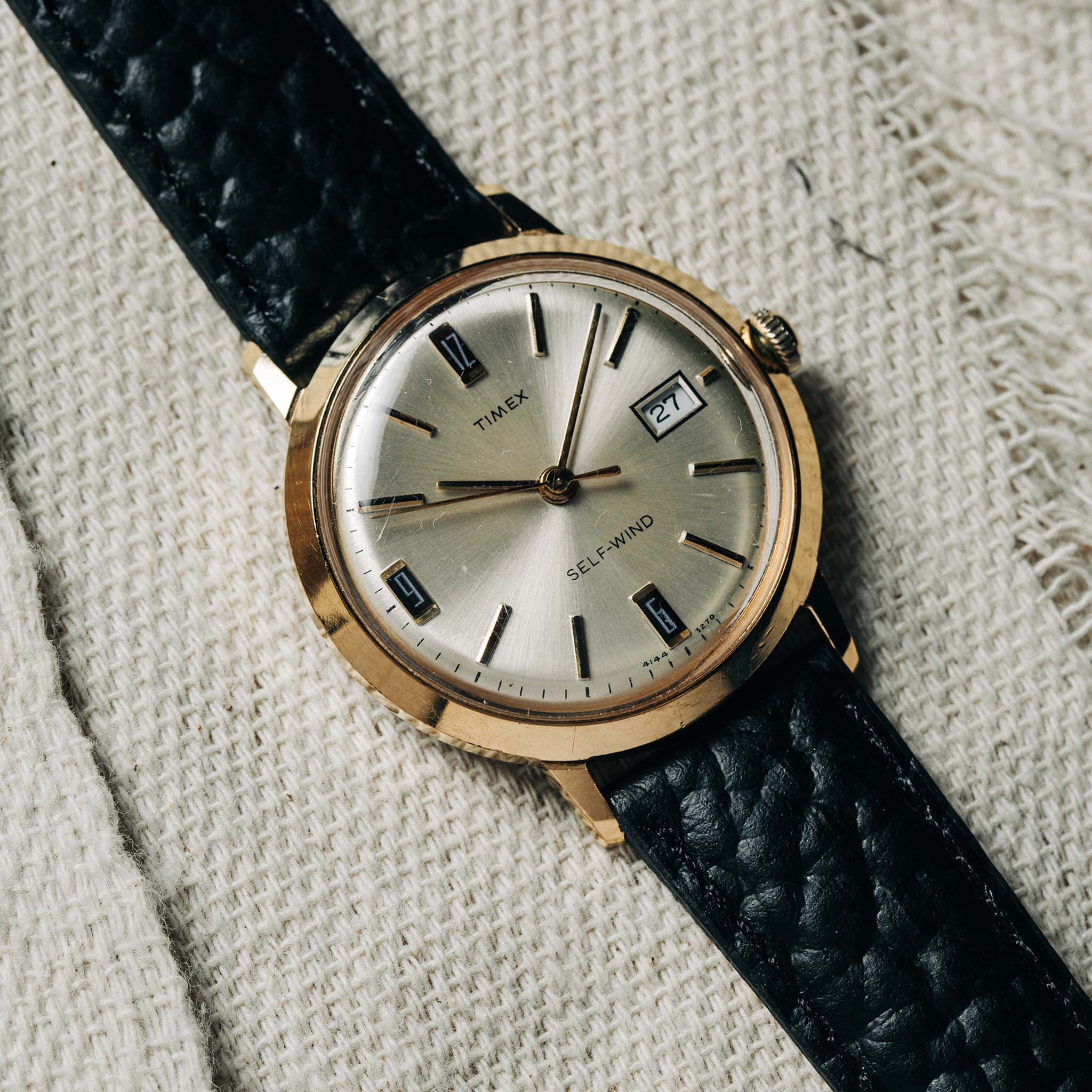 Close up of Timex 1970 Viscount, Accessories by Taylor Stitch