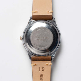 flatlay of the 1978 Timex Viscount M108, shown from the back