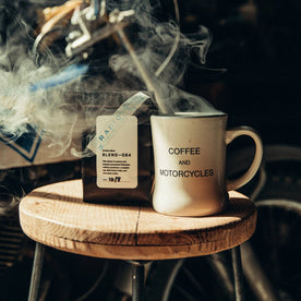 textural shot of mug and coffee