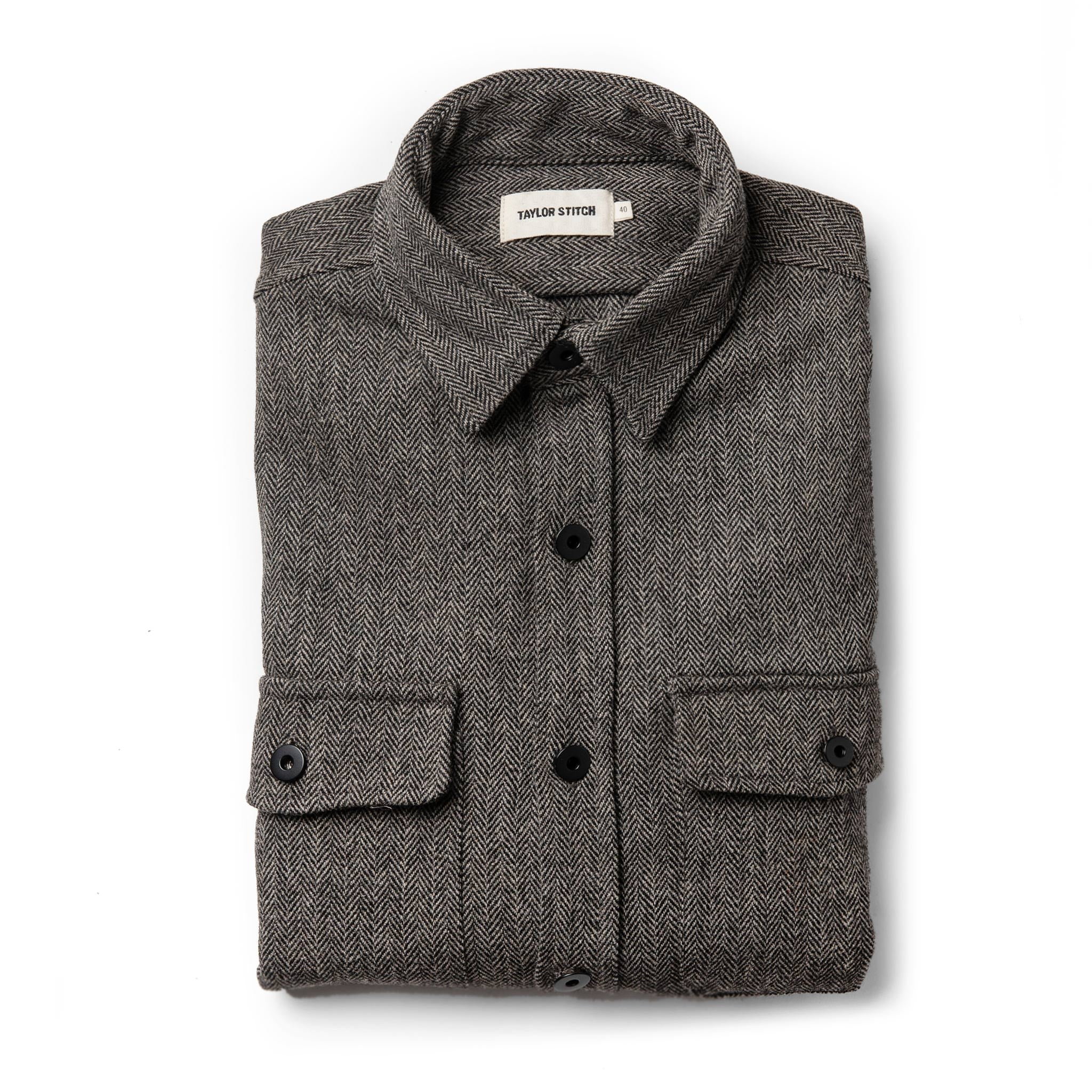 The Explorer Shirt in Charcoal Herringbone: Featured Image, Wovens by Taylor Stitch