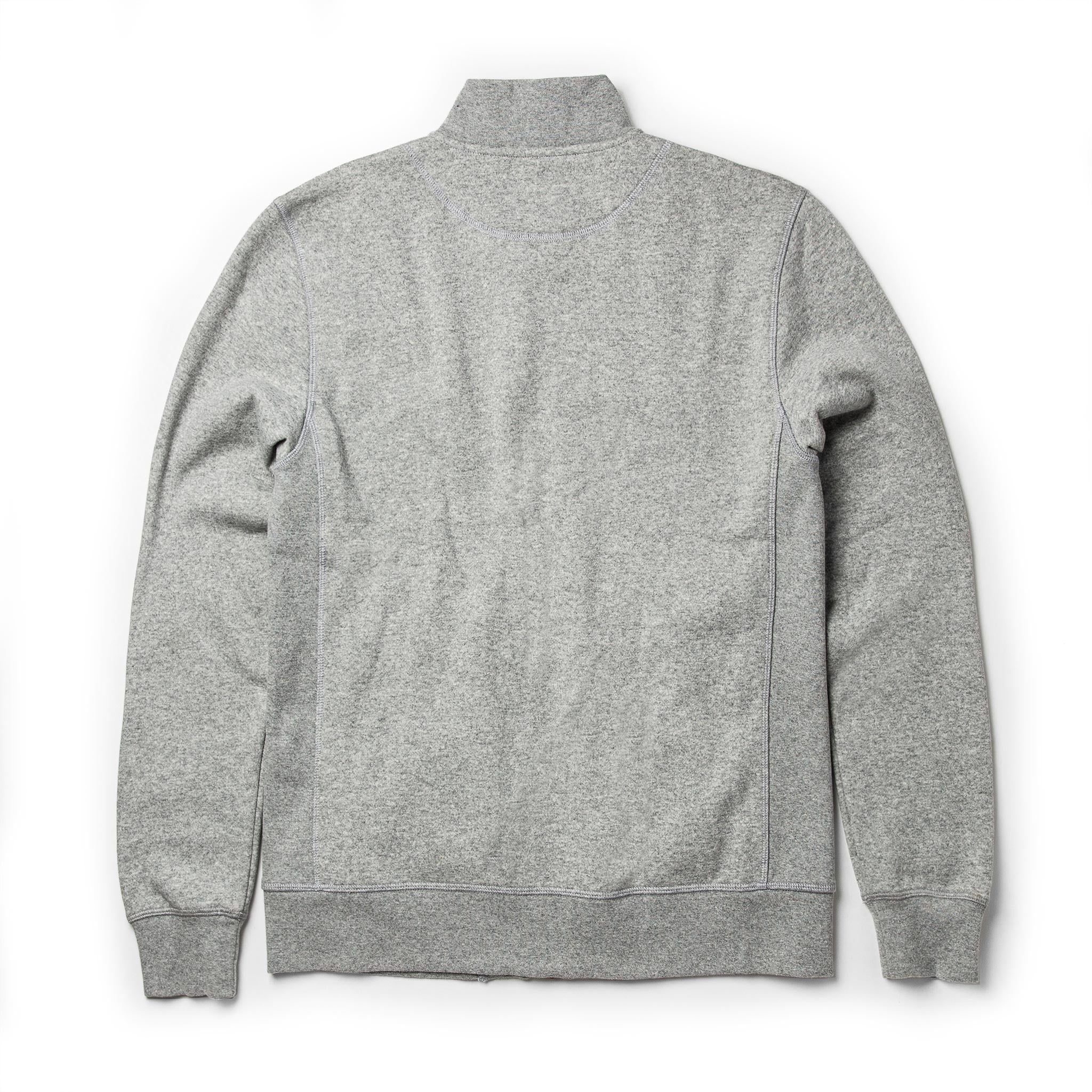 flatlay of The Heavy Bag Bomber in Heather Grey Fleece from the back, Knits by Taylor Stitch