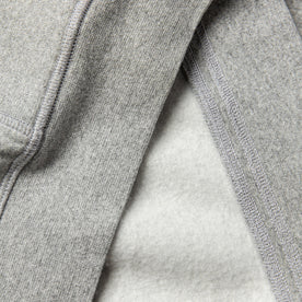 material shot of The Heavy Bag Hoodie in Heather Grey Fleece with inside fleece and exterior fabric contrasted